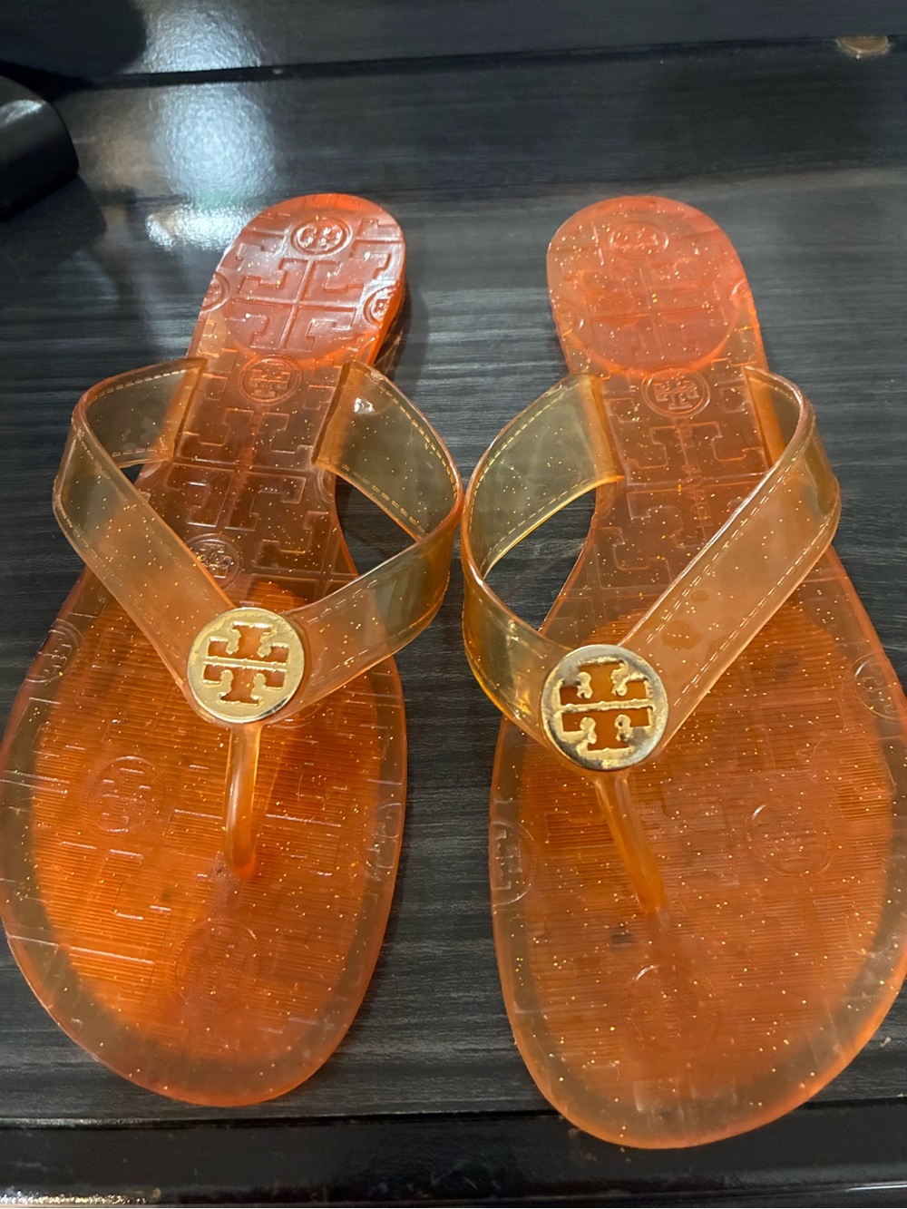 Tory Burch Orange Jelly Logo Thong Sandals